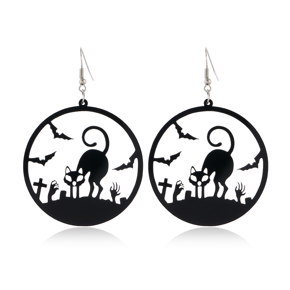 Wholesale Spider Pumpkin Witch Black Cat Round Acrylic Halloween Earrings